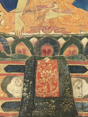 Lot 556 - A TIBETAN THANGKA PAINTING. Ink and colour on...