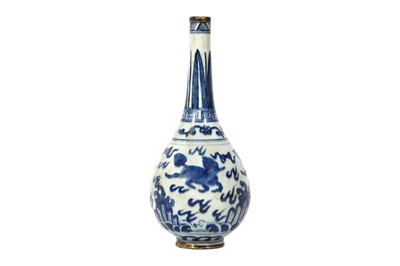 Lot 407 - A CHINESE BLUE AND WHITE PEAR SHAPED VASE