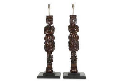 Lot 88 - A PAIR OF 19TH CENTURY CARVED OAK CARYATID...