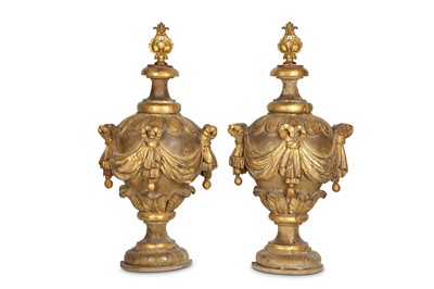 Lot 96 - A PAIR OF 18TH CENTURY ITALIAN GILT WOOD URN...