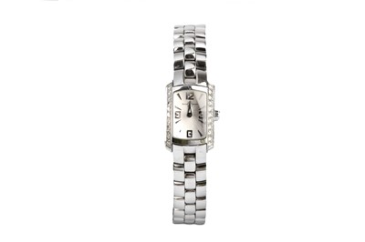 Lot 327 - BAUME & MERCIER. A STAINLESS STEEL AND DIAMOND...