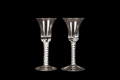 Lot 221 - TWO OPAQUE TWIST WINE GLASSES, circa 1765, the...