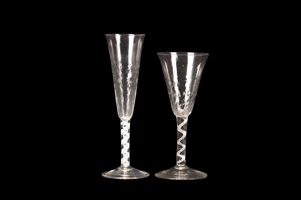 Lot 212 - TWO HONEYCOMB-MOULDED WINE GLASSES, mid-18th...