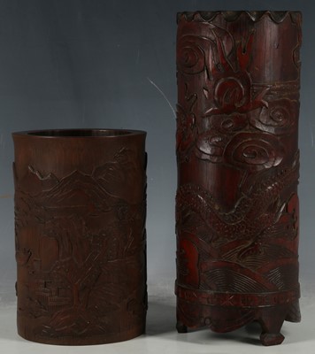 Lot 441 - A 20th Century Chinese bamboo brush pot,...