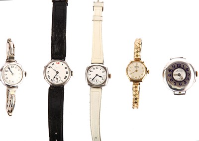 Lot 433 - A COLLECTION OF 5 1920's MANUAL WATCHES. - 9K...