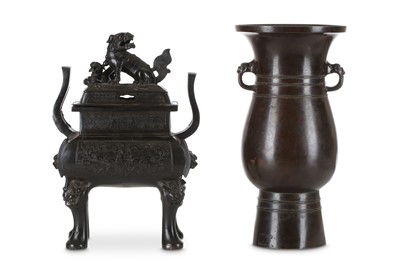 Lot 207 - A CHINESE BRONZE VASE AND AN INCENSE BURNER...
