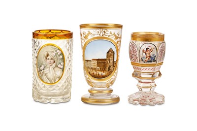 Lot 233 - THREE BOHEMIAN GLASS BEAKERS, second half 19th...