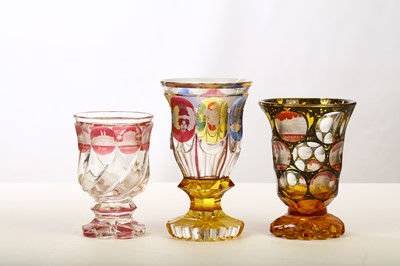 Lot 236 - THREE BOHEMIAN ENGRAVED GLASS BEAKERS, late...