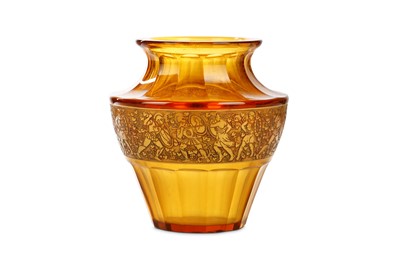 Lot 241 - AN AMBER GLASS VASE BY LUDWIG MOSER, circa...