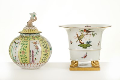 Lot 182 - A HEREND PORCELAIN GINGER JAR AND COVER AND A...