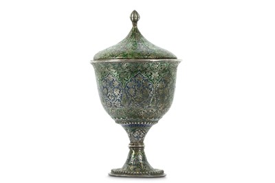 Lot 278 - AN ENAMELLED DRINKING CUP WITH LID Kashmir or...