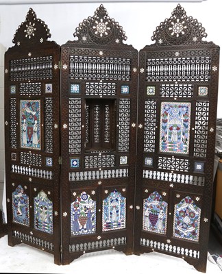 Lot 93 - A HARDWOOD MOTHER-OF-PEARL-INLAID SYRIAN...
