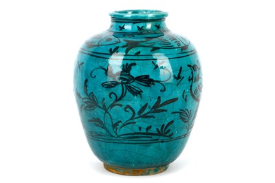Lot 216 - A Qajar turquoise-glazed pottery vase Iran,...