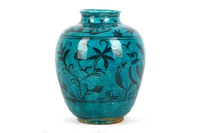 Lot 216 - A Qajar turquoise-glazed pottery vase Iran,...