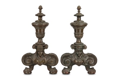 Lot 103 - A PAIR OF 19TH CENTURY BRONZE ANDIRONS each...