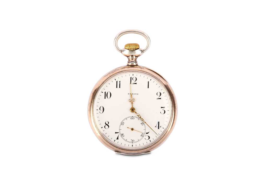 Lot 418 - ZENITH. A SILVER GRAND PRIX POCKET WATCH. ...