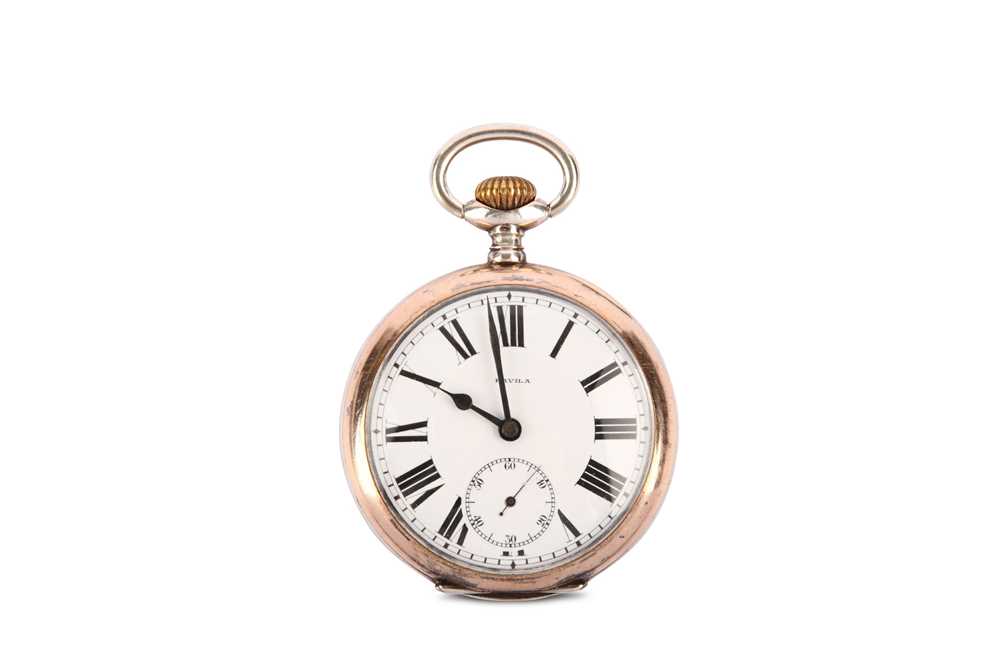 Lot 416 - HAVILA. A SILVER SWISS RAILWAY POCKET WATCH.  ...