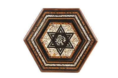 Lot 100 - A SMALL HARDWOOD MOTHER-OF-PEARL-INLAID...