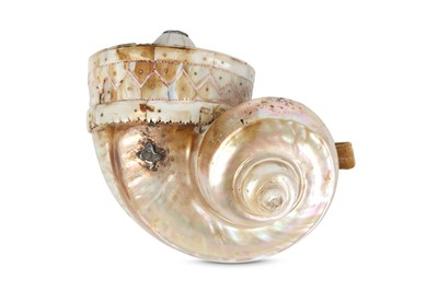 Lot 268 - A SILVER-MOUNTED MOTHER-OF-PEARL POWDER FLASK ...