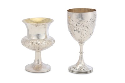 Lot 319 - Two antique sterling silver goblets, including...