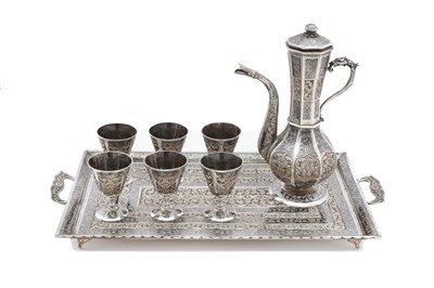 Lot 333 - A Turkish silver and niello coffee set,...