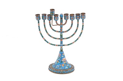 Lot 346 - A silver and enamel menorah, stamped 925 The...