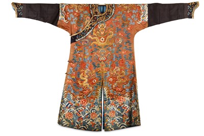 Lot 2 - A CHINESE BROWN-GROUND EMBROIDERED 'DRAGON'...