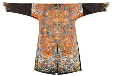 Lot 2 - A CHINESE BROWN-GROUND EMBROIDERED 'DRAGON'...