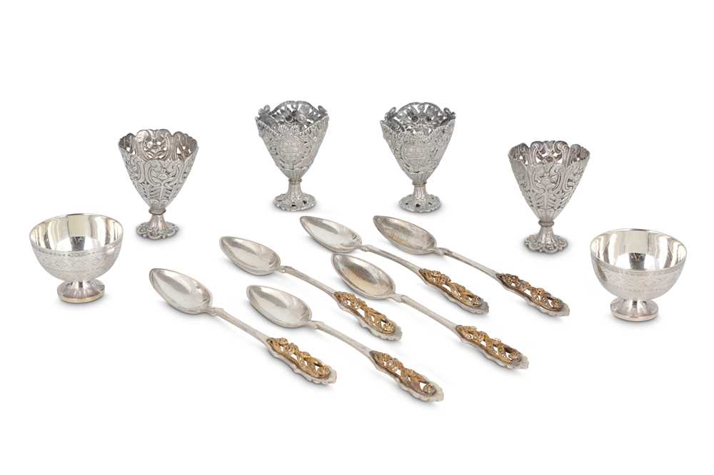 Lot 76 - * THREE PAIRS OF WHITE METAL ZARF HOLDERS WITH...