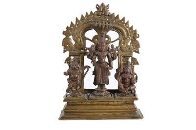 Lot 215 - A bronze altarpiece with Vishnu and attendants...