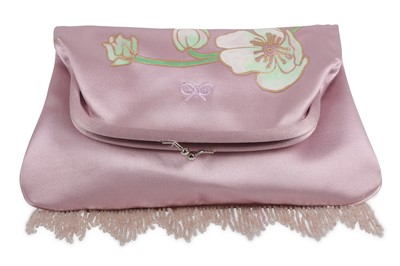 Lot 248 - Anya Hindmarch Lilac Silk Clutch, hand painted...
