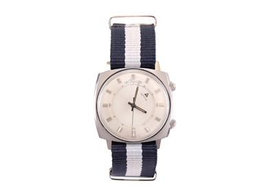 Lot 368 - LeCOULTRE. A STAINLESS STEEL MANUAL WIND ALARM...