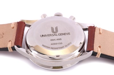 Lot 357 - UNIVERSAL. A GENTS STAINLESS STEEL CHRONOGRAPH...