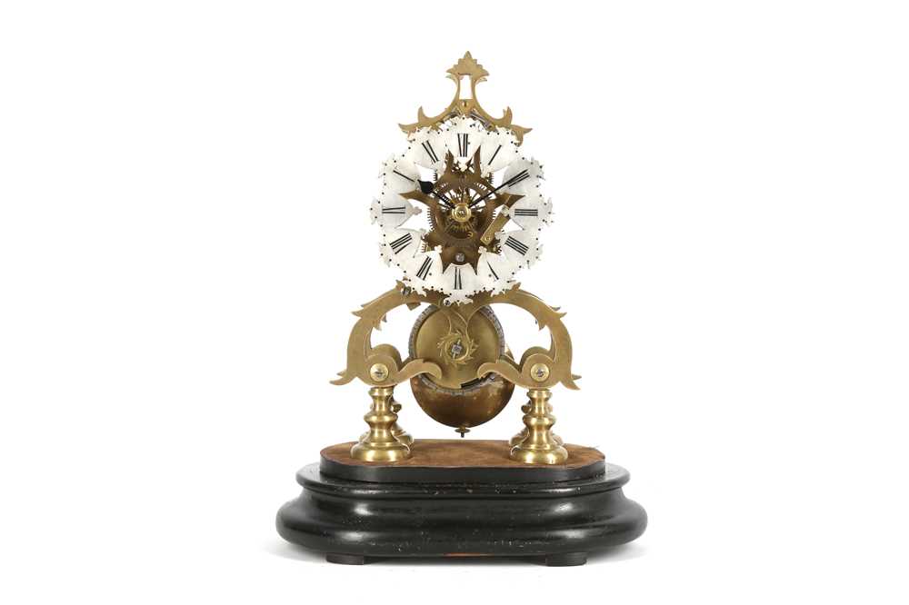 Lot 288 - A 19TH CENTURY BRASS FUSEE SKELETON CLOCK...