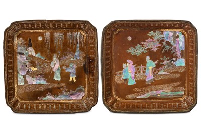 Lot 71 - A PAIR OF CHINESE MOTHER-OF-PEARL INLAID BLACK...