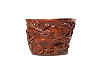 Lot 72 - A CHINESE CARVED BAMBOO ‘BIRD AND POMEGRANATE’...