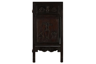 Lot 420 - A CHINESE TWO-PANEL CARVED WOODEN SCREEN. Qing...