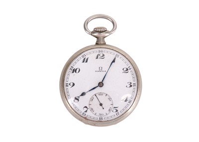 Lot 403 - OMEGA. A SILVER OPEN FACE POCKET WATCH. Case...