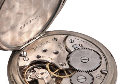 Lot 403 - OMEGA. A SILVER OPEN FACE POCKET WATCH. Case...