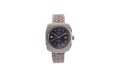 Lot 349 - SICURA. A STAINLESS STEEL BRACELET WATCH. Date:...