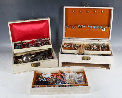 Lot 151 - Two boxes of costume jewellery inc. silver...