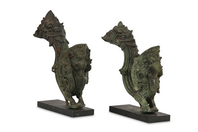 Lot 290 - A PAIR OF BRONZE FINIALS Khmer, Angkor Period,...