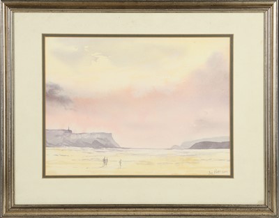 Lot 473 - Sue Potts, beach scene, watercolour, pencil...