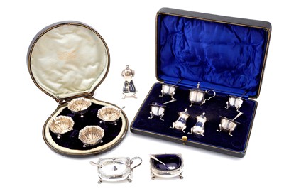 Lot 180 - A mixed group of sterling silver cruets sets,...