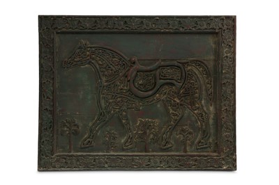 Lot 288 - A LARGE CARVED WOODEN PANEL WITH A ZOOMORPHIC...