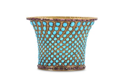 Lot 167 - * A QAJAR TURQUOISE-INSET GOLD QALYAN CUP...