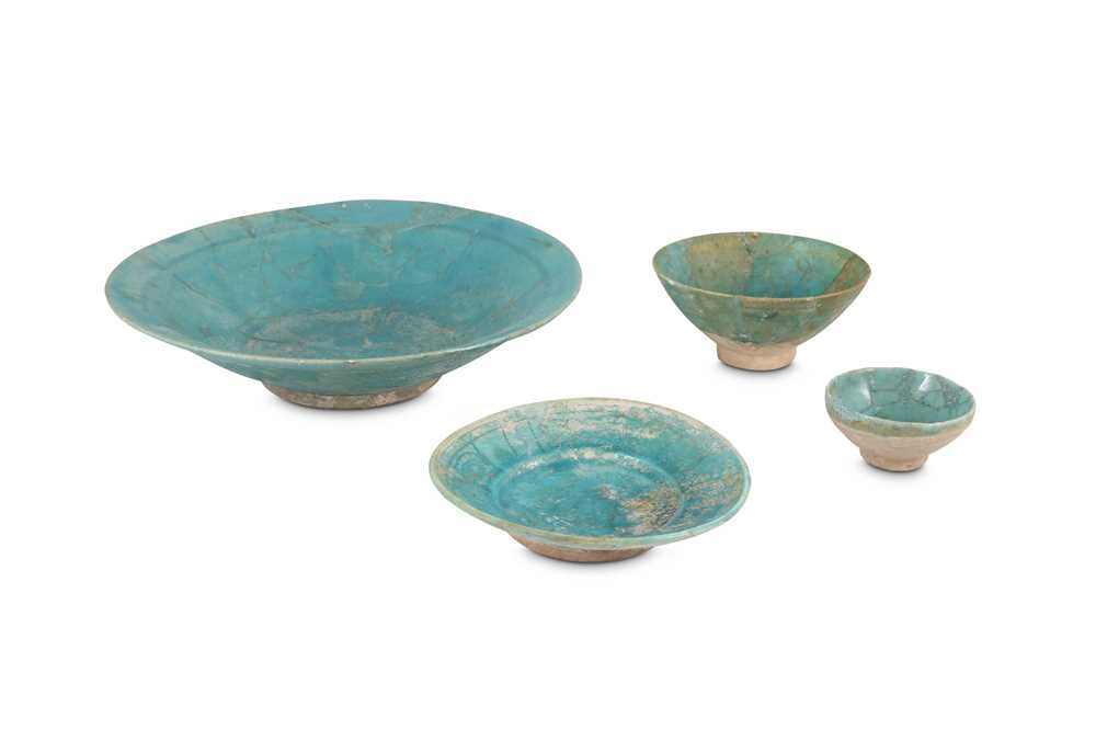 Lot 9 - A GROUP OF FOUR TURQUOISE-GLAZED POTTERY...