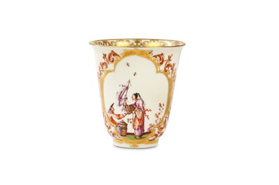 Lot 12 - A MEISSEN BEAKER, circa 1725-30, painted with...