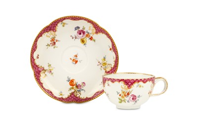 Lot 95 - A MEISSEN TEACUP AND SAUCER, circa 1760, both...