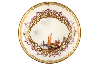 Lot 21 - A MEISSEN SAUCER, circa 1740, painted with a...